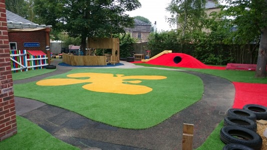 coloured artificial grass play area